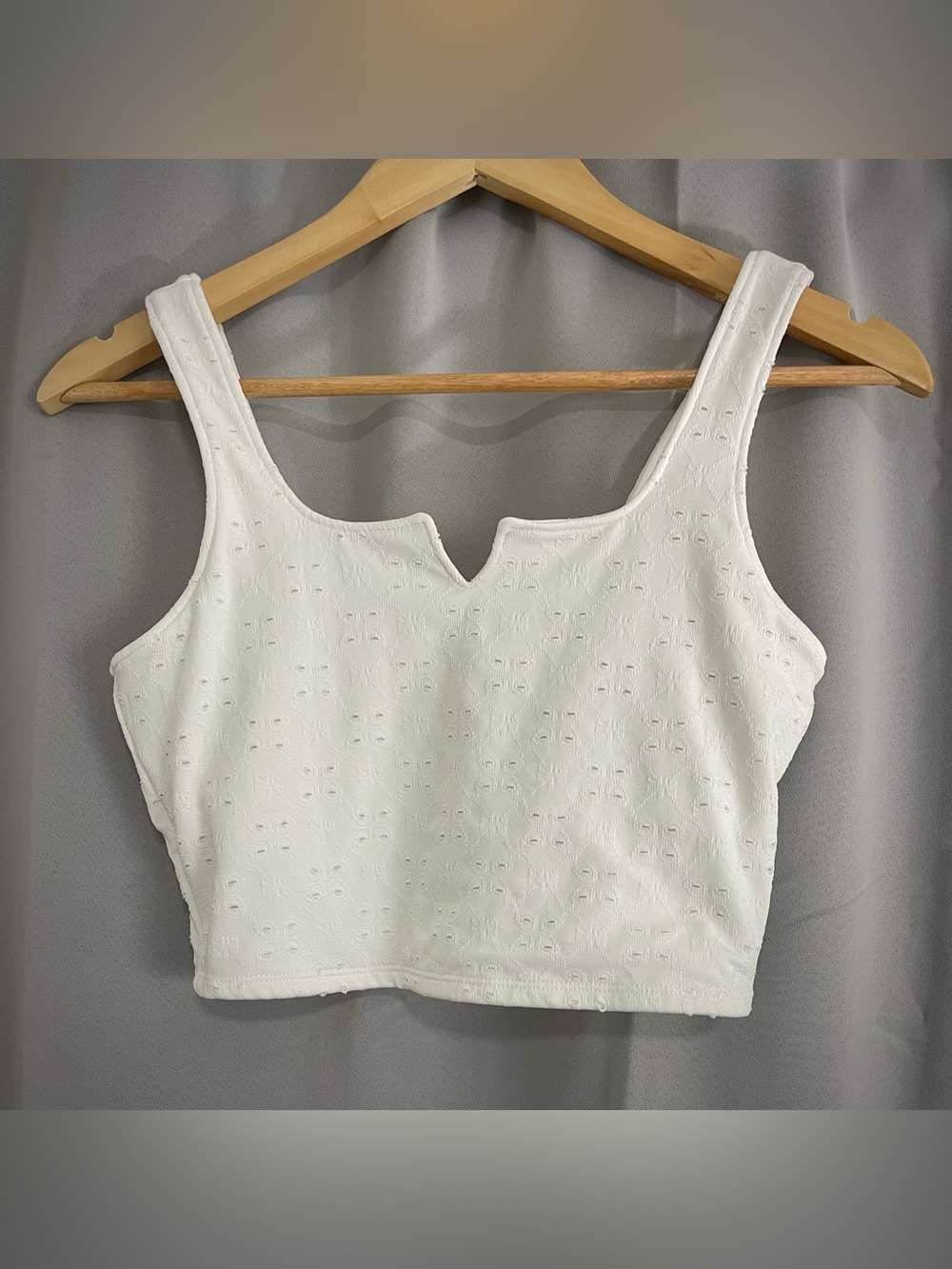 Shabby Chic White Thick Shelf Bra Tank Top Double Lined Eyelet Brami Crop S